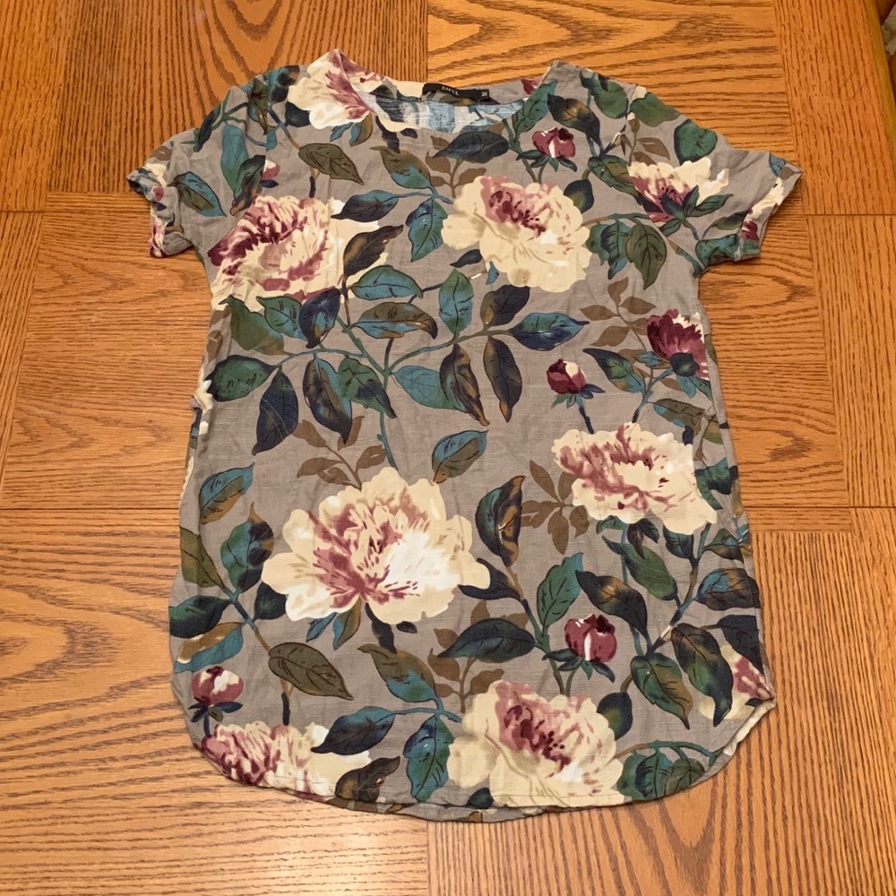 Zaful Floral Magnolia Print Pocket Tunic Top Sz M